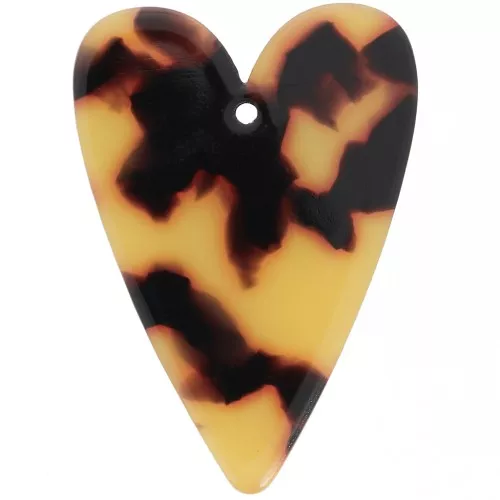 Pendente a cuore in acetato 34x24 mm - Tartaruga - Marrone - Nero x1