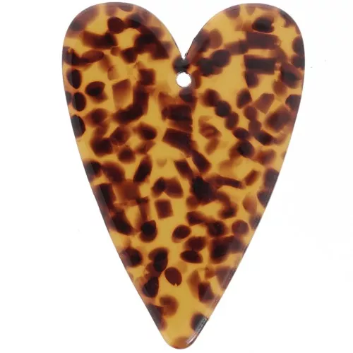 Pendente a cuore in acetato 34x24 mm - Terrazzo Brown - Nero x1