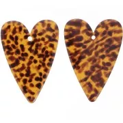 Pendente a cuore in acetato 34x24 mm - Terrazzo Brown - Nero x1