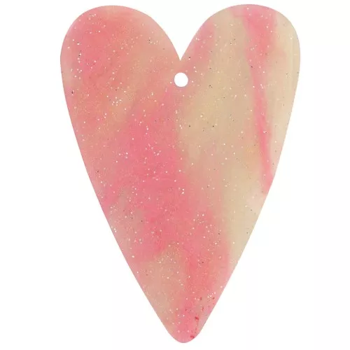 Pendente a cuore in acrilico 34x24 mm - Brillantini rosa x1