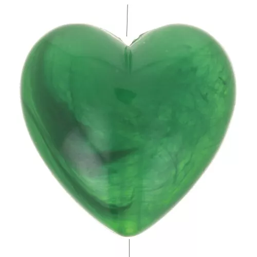 Perla cuore in resina opaca 17x18 mm - Verde marmorizzato x1