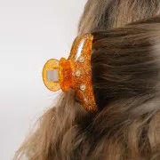 Fermaglio per capelli in acrilico trasparente 42x79 mm - Glitter arancione x 1