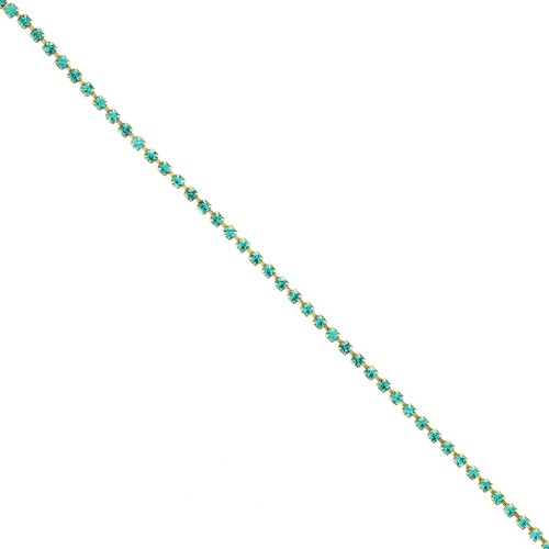 Catena in ottone con strass in cristallo tagliato da 2,10 mm - Dorato - Zircone blu x 50 cm