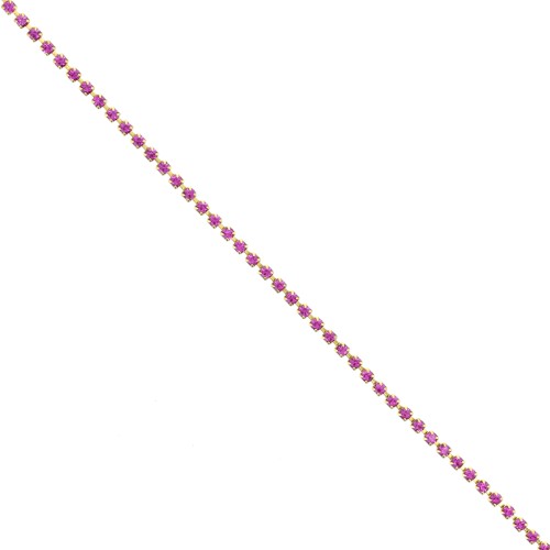 Catena in ottone con strass in cristallo tagliato da 2,10 mm - Dorato - Fucsia x 50 cm