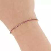 Catena in ottone con strass in cristallo tagliato da 2,10 mm - Dorato - Fucsia x 50 cm