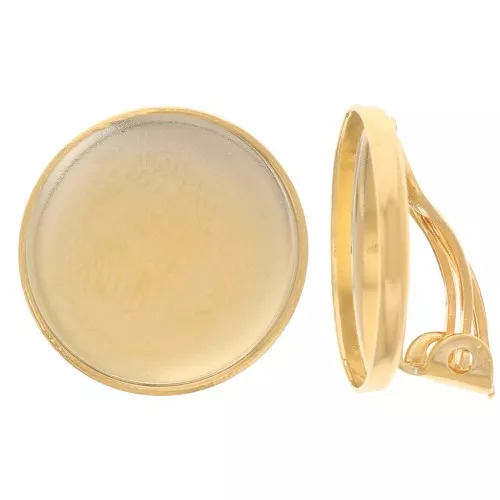 Orecchini a clip con cabochon 15 mm dorato oro fino x2