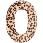Ciondolo ovale cavo in acetato 47x34 mm - Marrone screziato - Crema x1