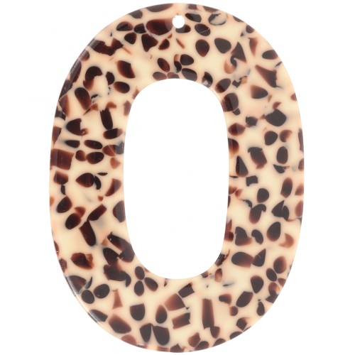 Pendente ovale cavo in acetato 47x34 mm - Marrone screziato - Crema x1