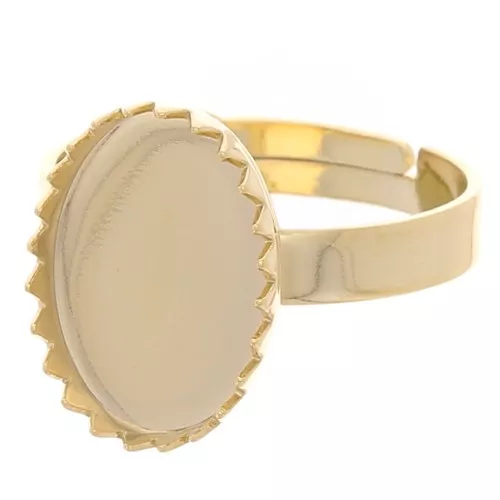 Anello regolabile per cabochon piatto 14x10 mm - Dorato in oro fino x1
