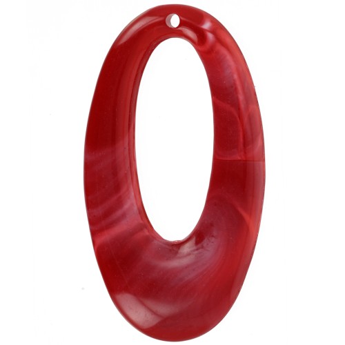 Pendente ovale in resina opaca 47x26 mm - Rosso marmorizzato x1