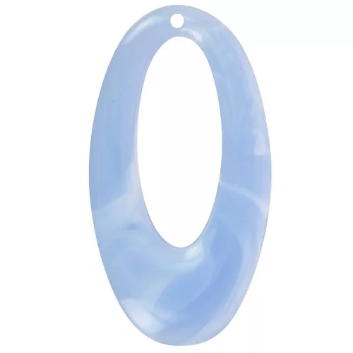 Pendente ovale in resina traslucida 47x26 mm - Azzurro marmorizzato x1