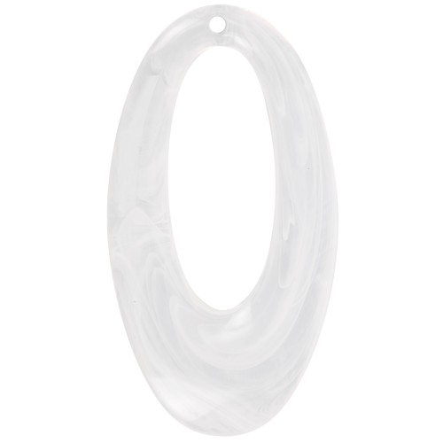 Pendente ovale cavo in resina traslucida 47x26 mm - Bianco marmorizzato x1