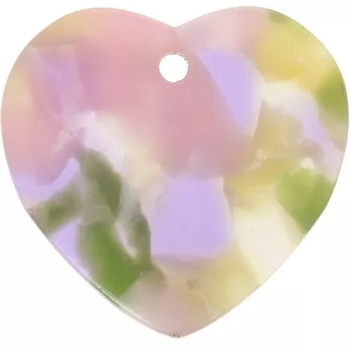 Zecchino cuore in acetato 15x16,5 mm - Tartaruga - Verde Viola x1