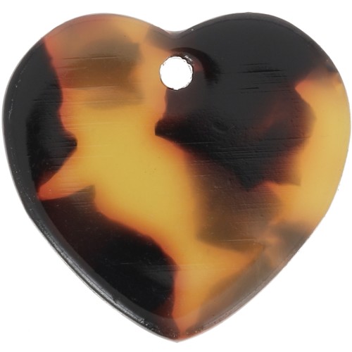 Zecchino cuore in acetato 15x16,5 mm- Tartaruga - Marrone - Nero x1