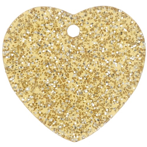 Zecchino cuore in acrilico 15x16,5 mm - glitter oro x1