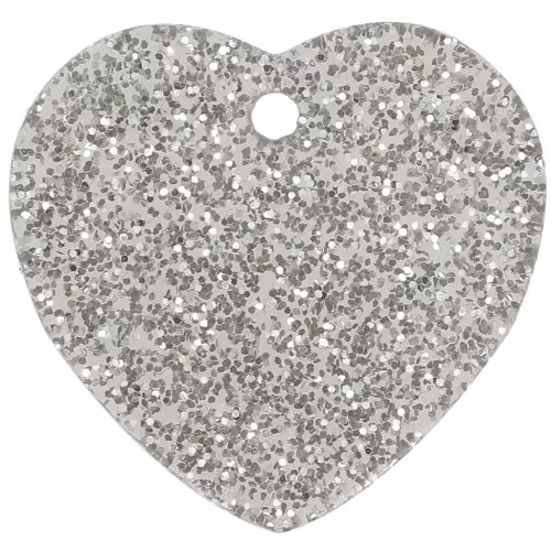 Zecchino cuore in acrilico 15x16,5 mm - Argento glitter x1