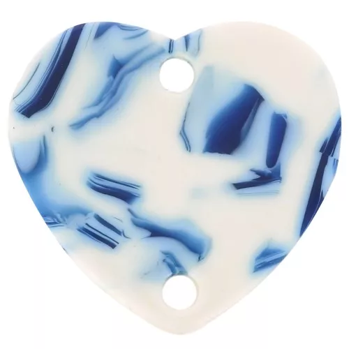 Distanziatore cuore 15x16,5 mm in acetato - Blu marmorizzato - Bianco x1