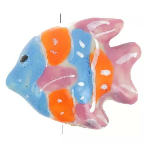 Perla pesce in ceramica 17x22 mm - Rosa vintage - Blu - Arancione x1