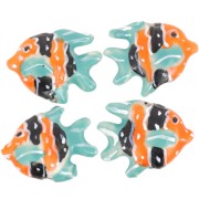 Perlina pesce in ceramica 17x22 mm - Arancione - Blu - Nero x1