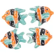 Perlina pesce in ceramica 17x22 mm - Arancione - Blu - Nero x1