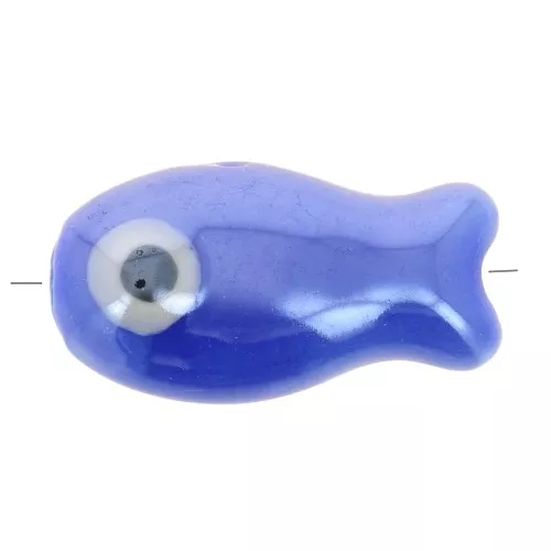 Perlina pesce in ceramica 10x19 mm - Blu x1