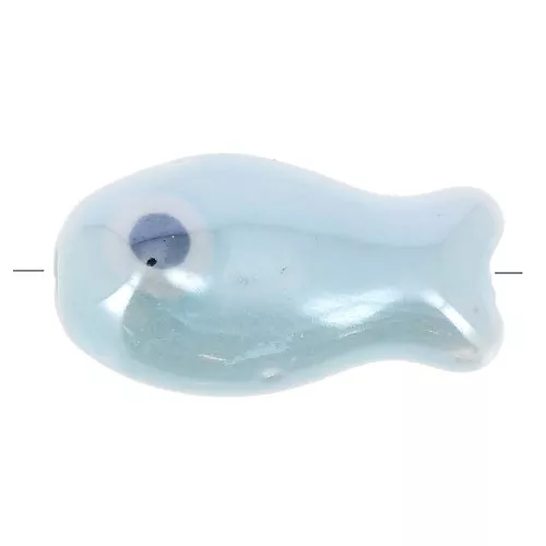 Perlina pesce in ceramica 10x19 mm - Azzurro x1