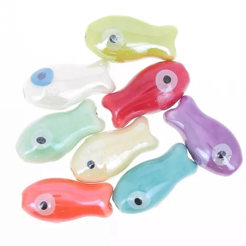 Assortimento perle pesce in ceramica 10x19 mm - Multicolore x8