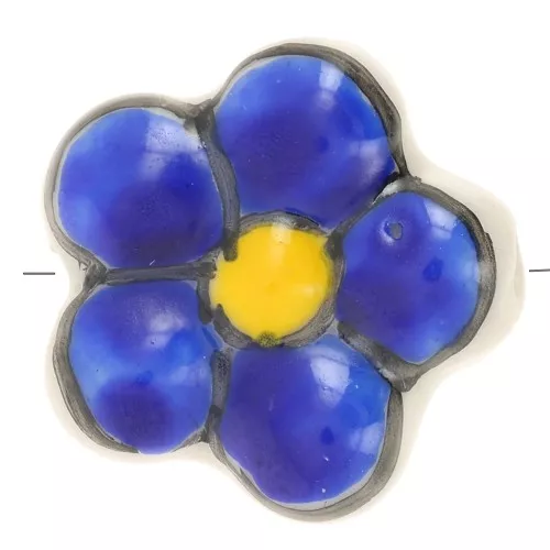 Perla fiore in ceramica 17 mm - Blu x1