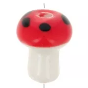Perlina a fungo in ceramica 12 mm - rosso - bianco x1