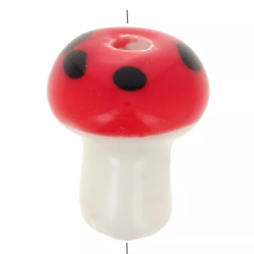 Perlina a fungo in ceramica 12 mm - rosso - bianco x1