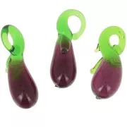 Ciondolo in vetro melanzana 24x8 mm - Viola - Verde x1