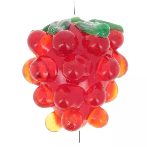 Perla di vetro lampone 14x12 mm - Rosso - Verde x1