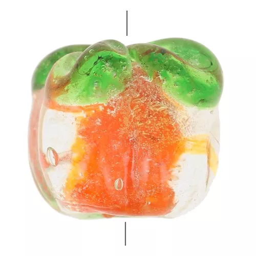 Perla di vetro Zucca 11x13 mm - Arancione - Verde x1