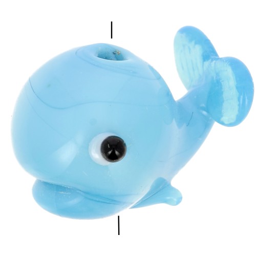Perla di vetro a forma di balena 14x19 mm - Blu x1