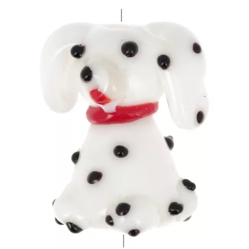 Perla cane - Dalmata - vetro 21x18 mm - Bianco - Nero x1