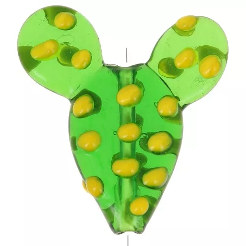 Perla di vetro cactus 25x22 mm - Verde - Giallo x1