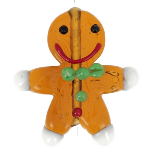 Perlina in vetro a forma di omino di pan di zenzero 28x25 mm - Marrone x1