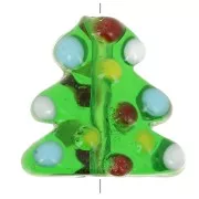 Perlina in vetro con albero di Natale 16x16 mm - Verde x1