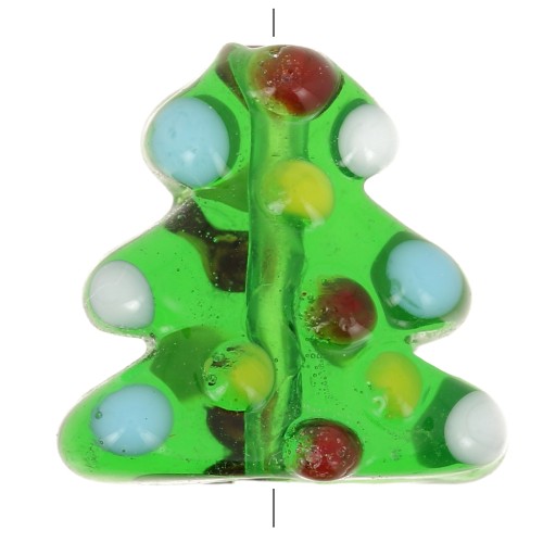 Perlina in vetro con albero di Natale 16x16 mm - Verde x1