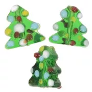 Perlina in vetro con albero di Natale 16x16 mm - Verde x1