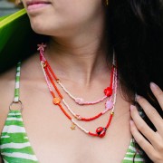 Perlina cuore in vetro 16 mm - Rosa - Rosso x1