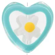 Perla a cuore in vetro con motivo floreale in resina epossidica - 12 mm - Blu x1