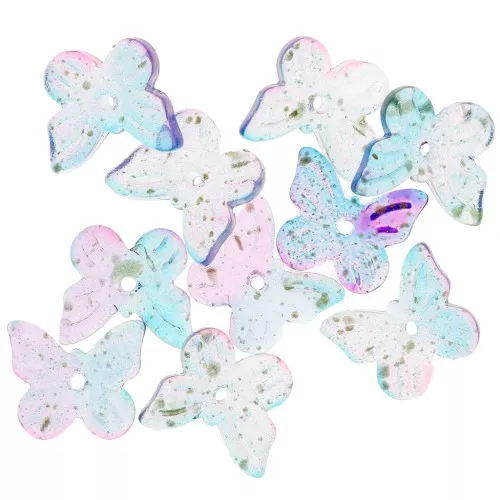 Perle farfalla 9,5x11 mm - Blu iridescente - Oro screziato x10
