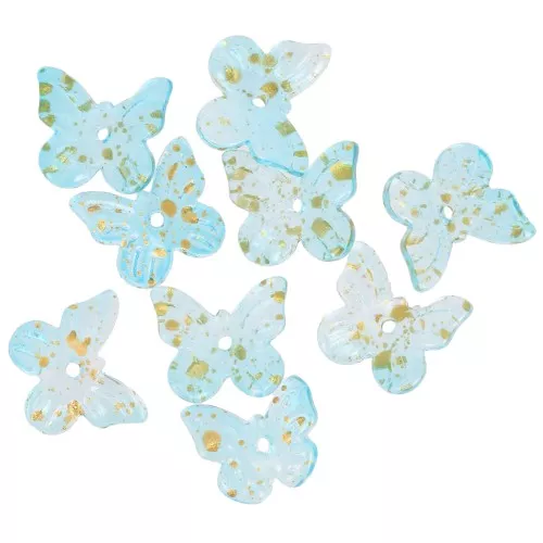 Perle farfalla 9,5x11 mm - Turchese - Oro screziato x10