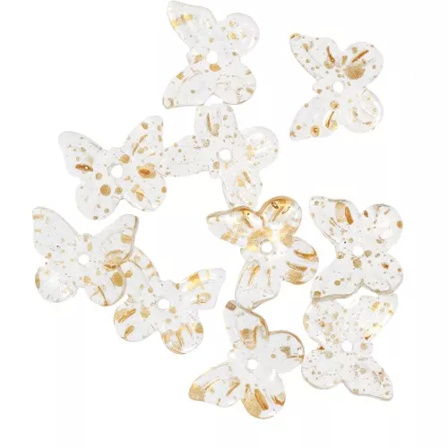 Perle farfalla 9,5x11 mm - Trasparenti - Oro screziato x10