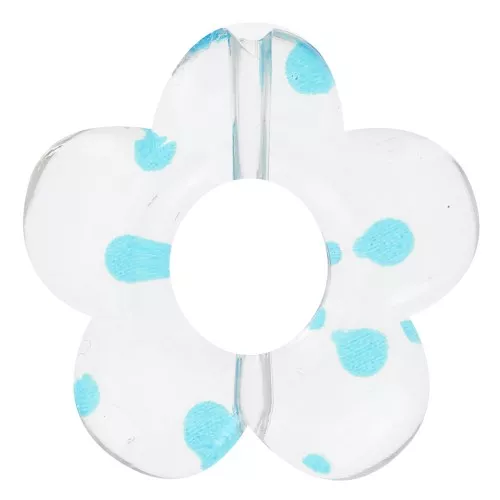 Perline a fiore in acrilico trasparente da 19 mm - Punti blu x4