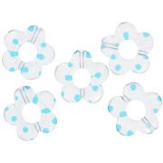 Perline a fiore in acrilico trasparente da 19 mm - Punti blu x4