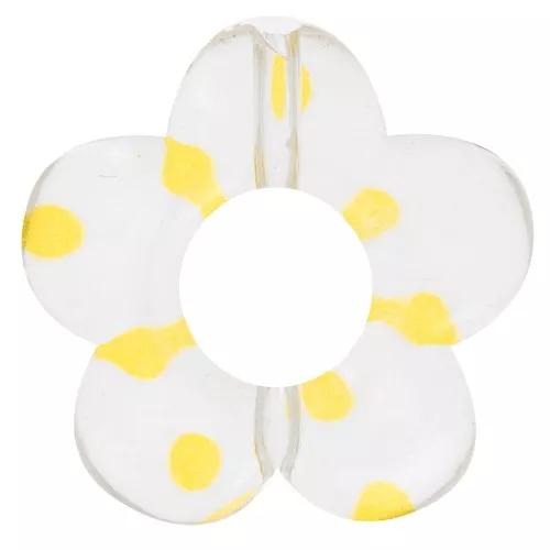 Perline a fiore in acrilico trasparente da 19 mm - Punti gialli x4