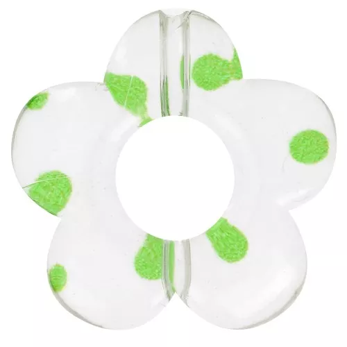 Perline a fiore in acrilico trasparente da 19 mm - Punti verdi x4