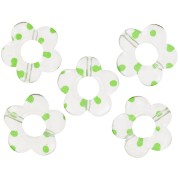 Perline a fiore in acrilico trasparente da 19 mm - Punti verdi x4